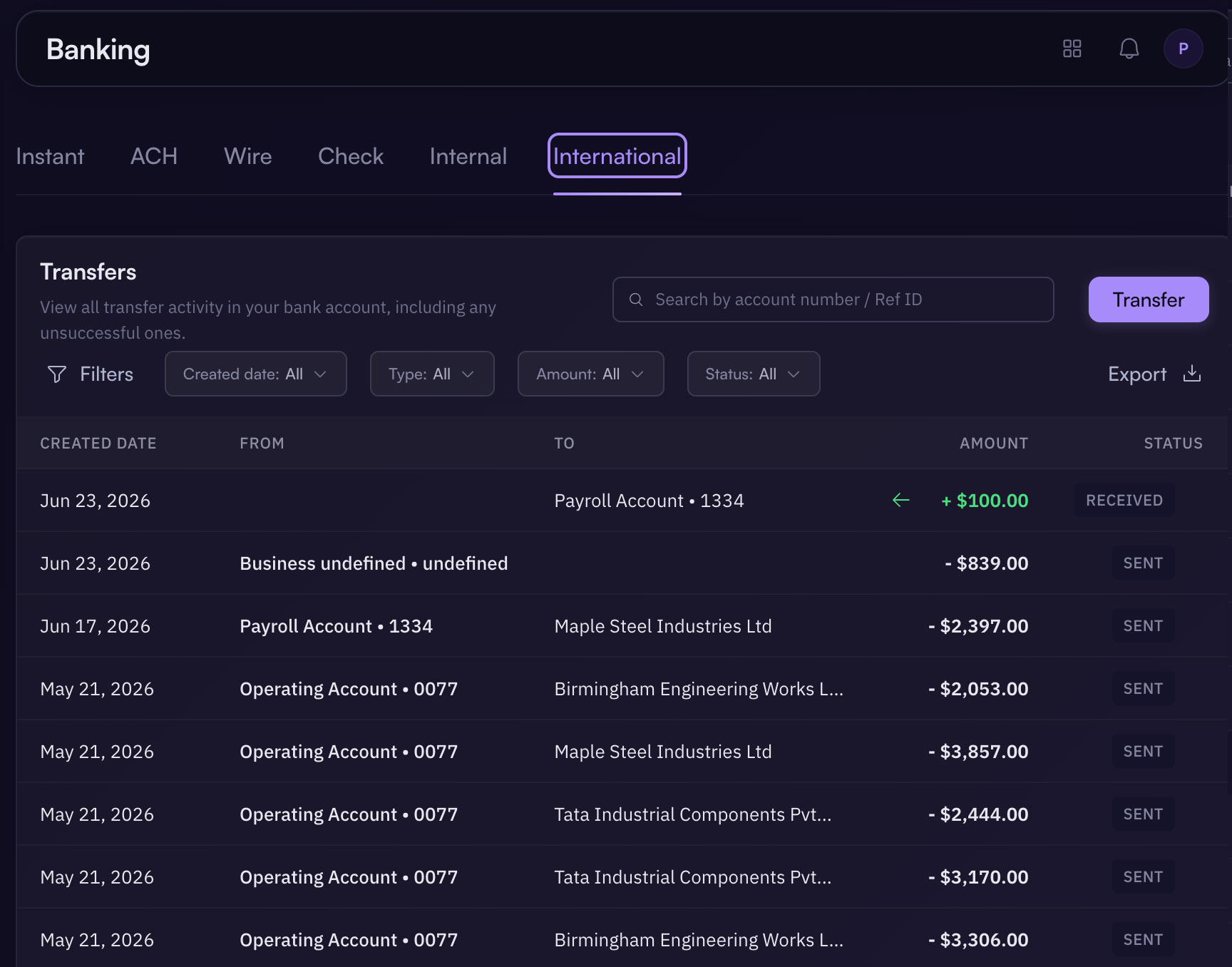 Aion international payments view.