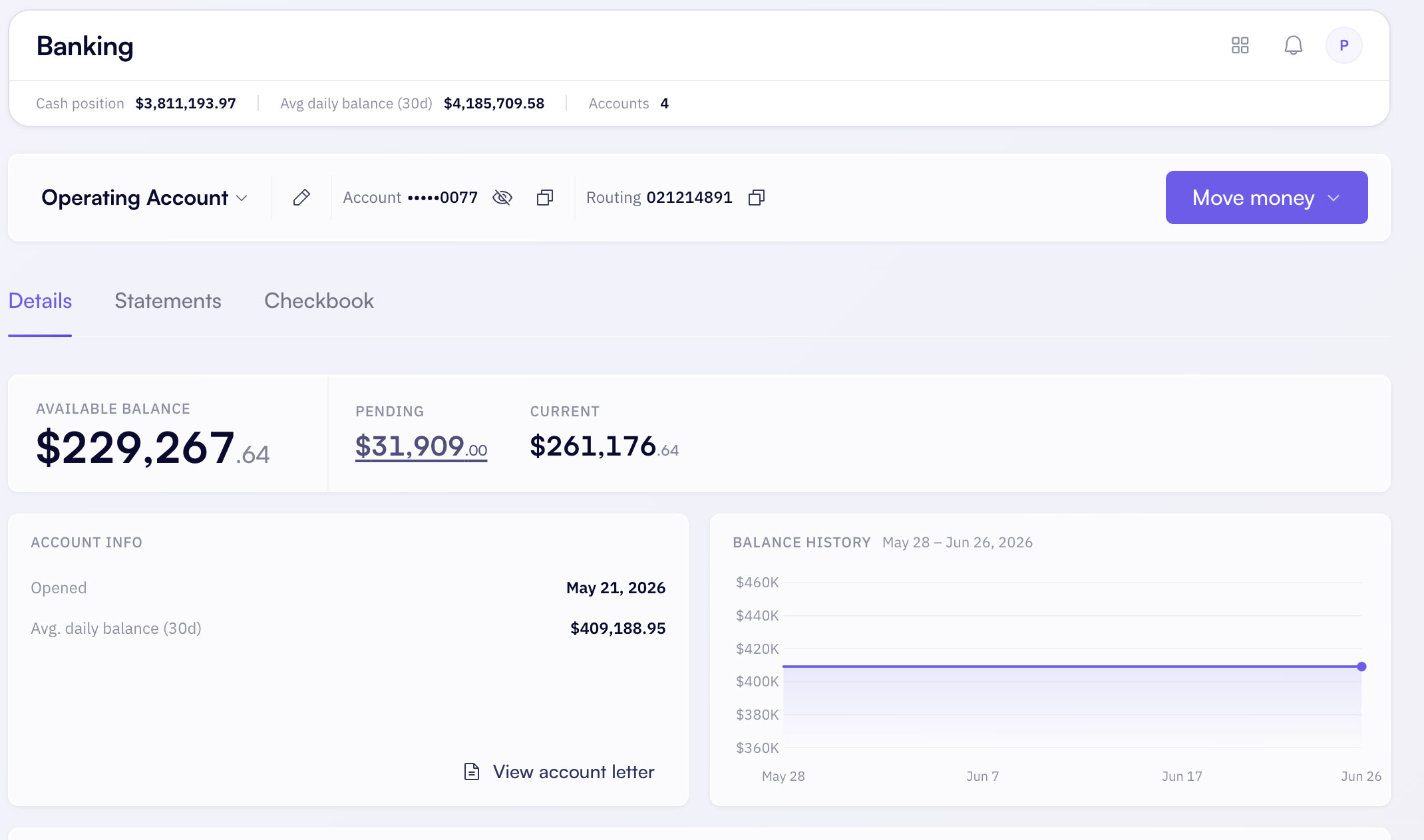 Aion business banking account overview.