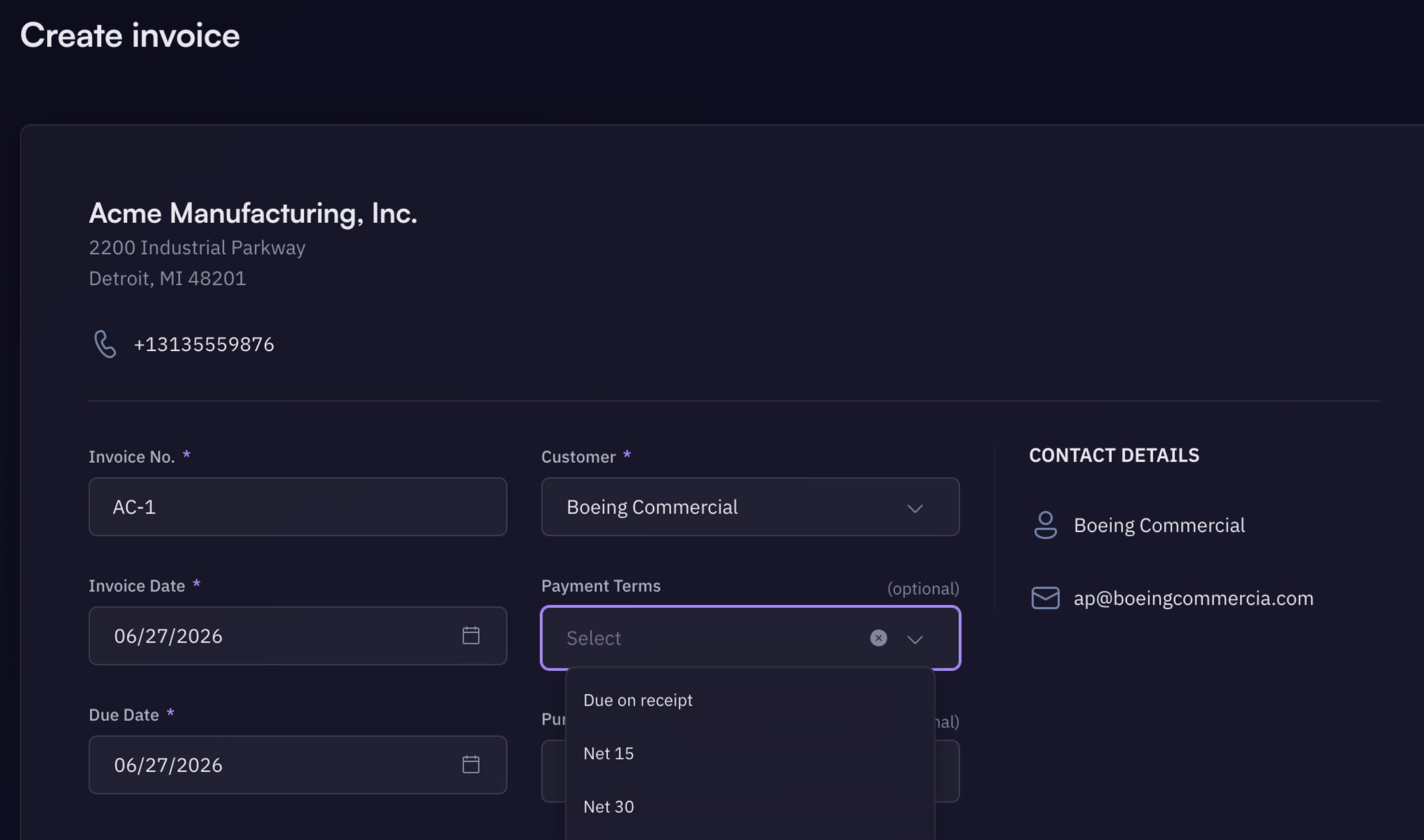 Aion invoicing workflow, from invoice sent to payment reconciled.