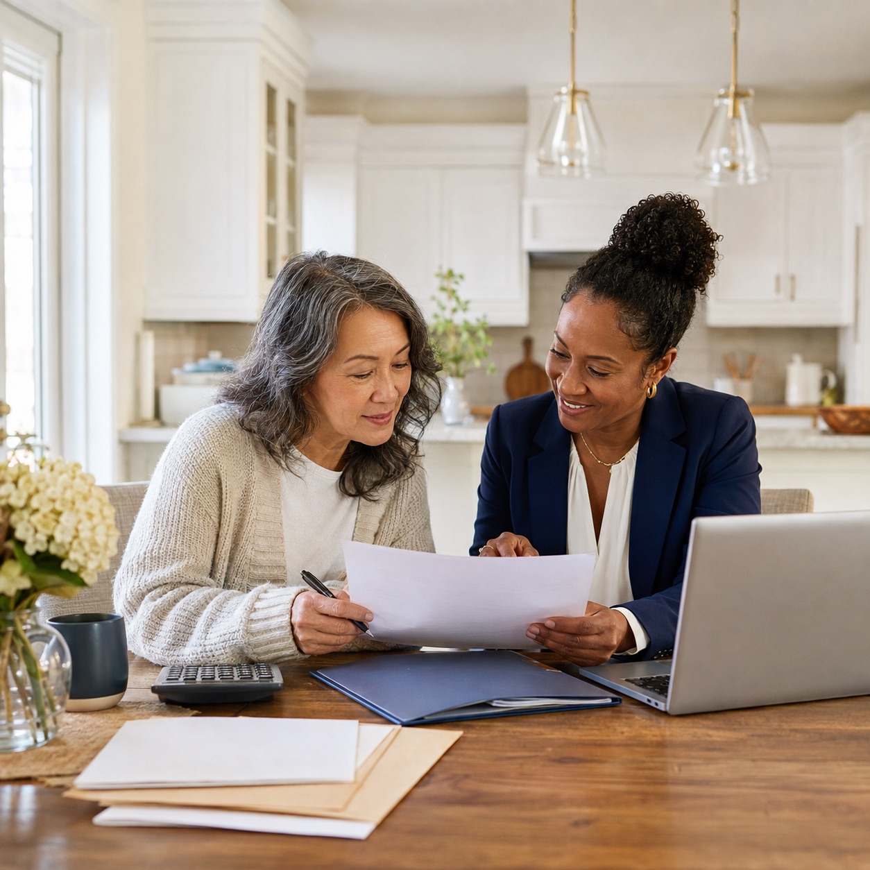 Homeowner reviewing mortgage and property tax paperwork
