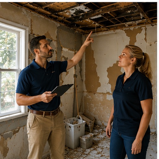 Insurance adjuster inspecting property damage