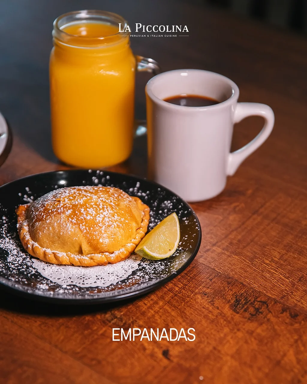 Empanada with coffee and juice