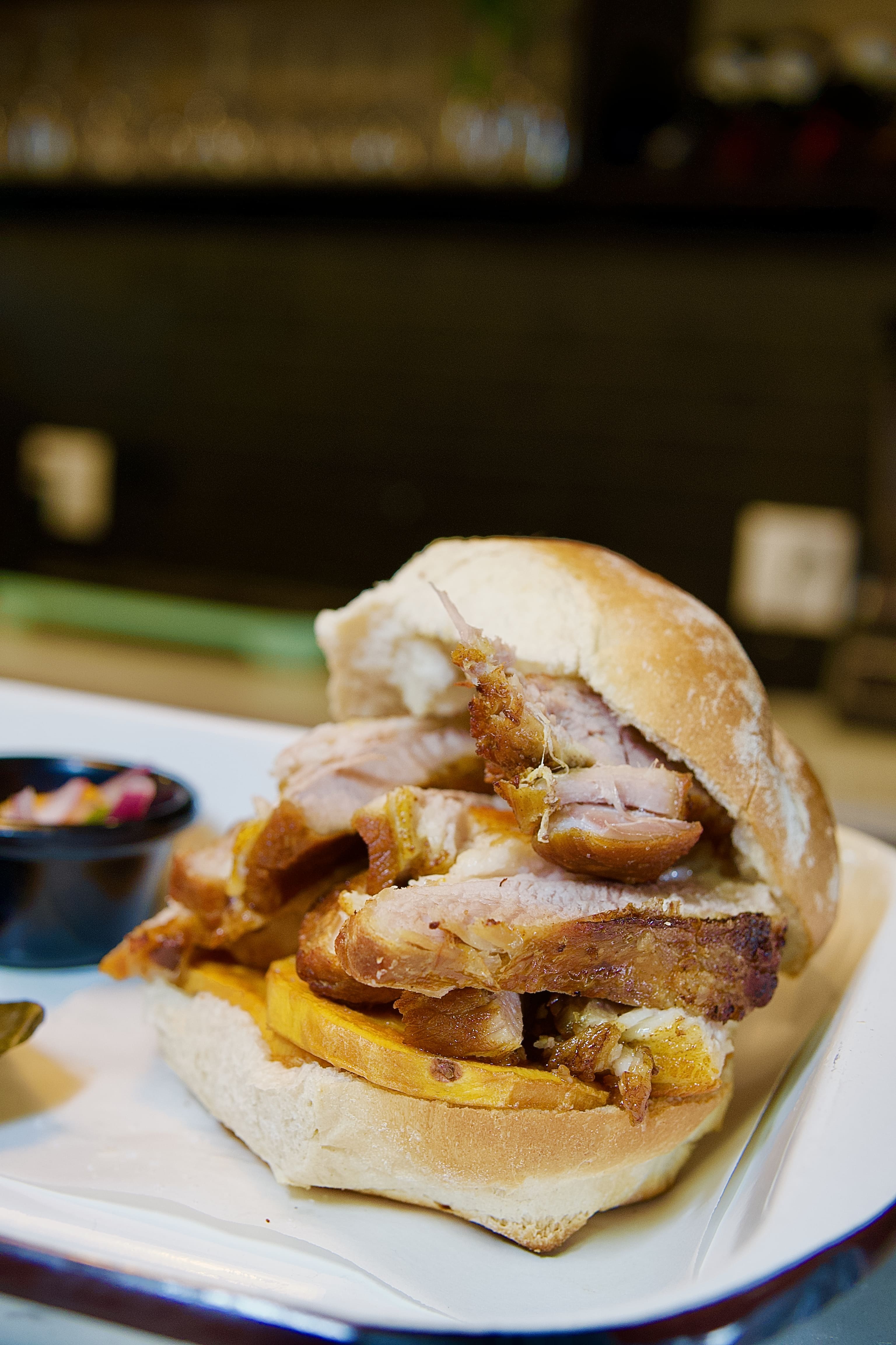 Pan con chicharron closeup