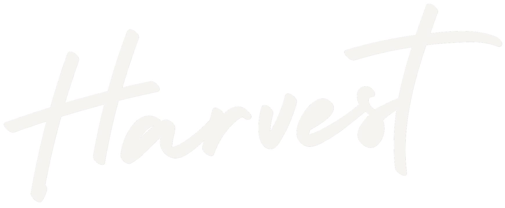 The word 'Harvest' written in large, white cursive script on a black background.