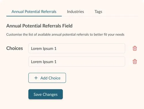Customisable fields