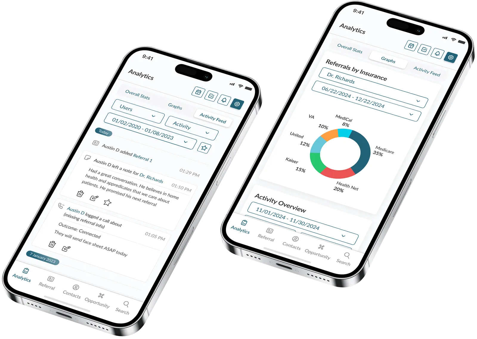Referralynx analytics and referral by insurance mobile view