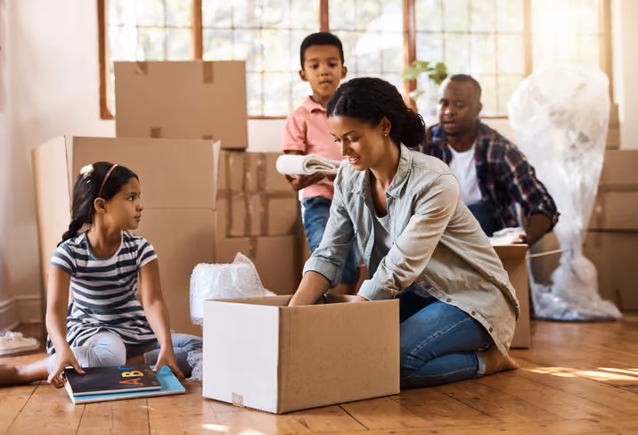 A young family packing up their home so that they can relocate fast.