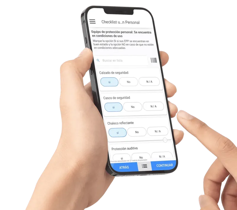 Checklist de equipo de protección personal en la app DataScope