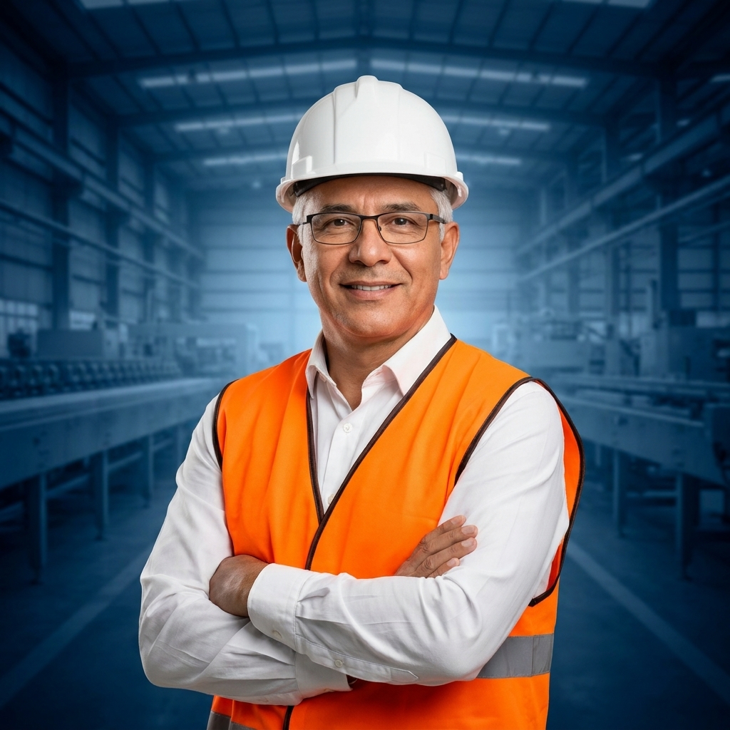 Jefe de Planta supervisando operaciones en planta industrial