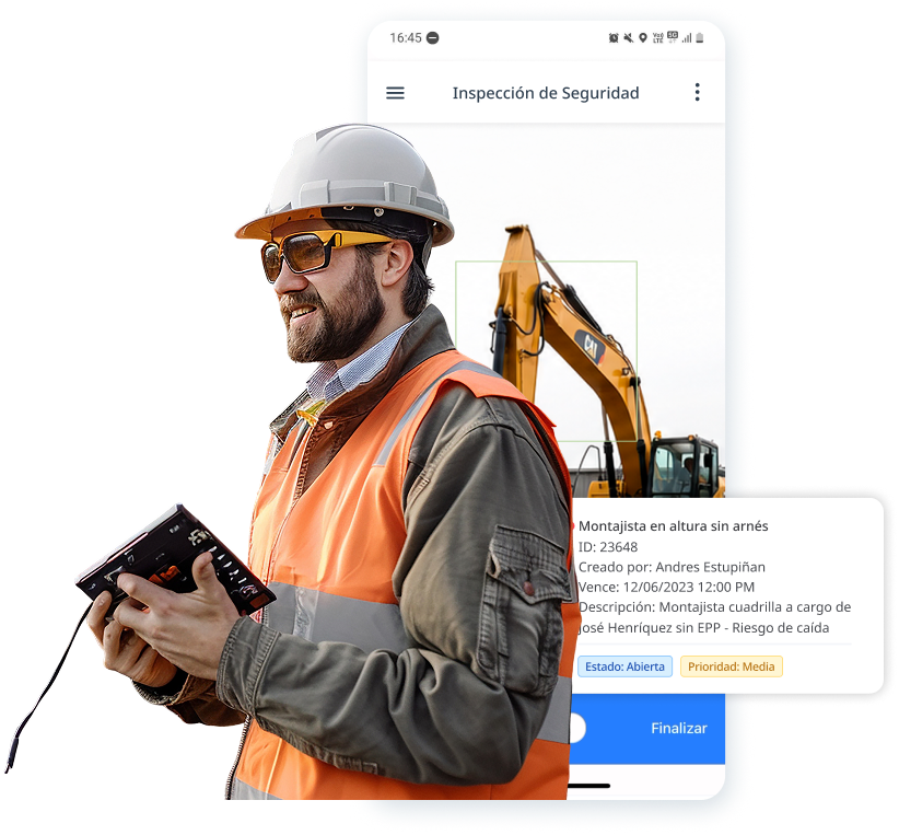 Operador con el historial y las tareas de un equipo en DataScope