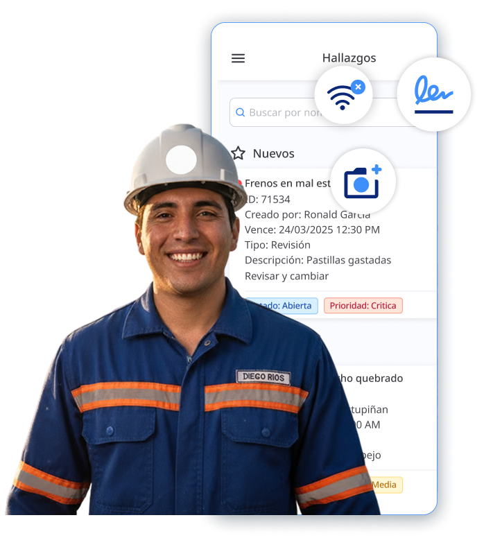 Conductor junto a un checklist digital de unidad en DataScope