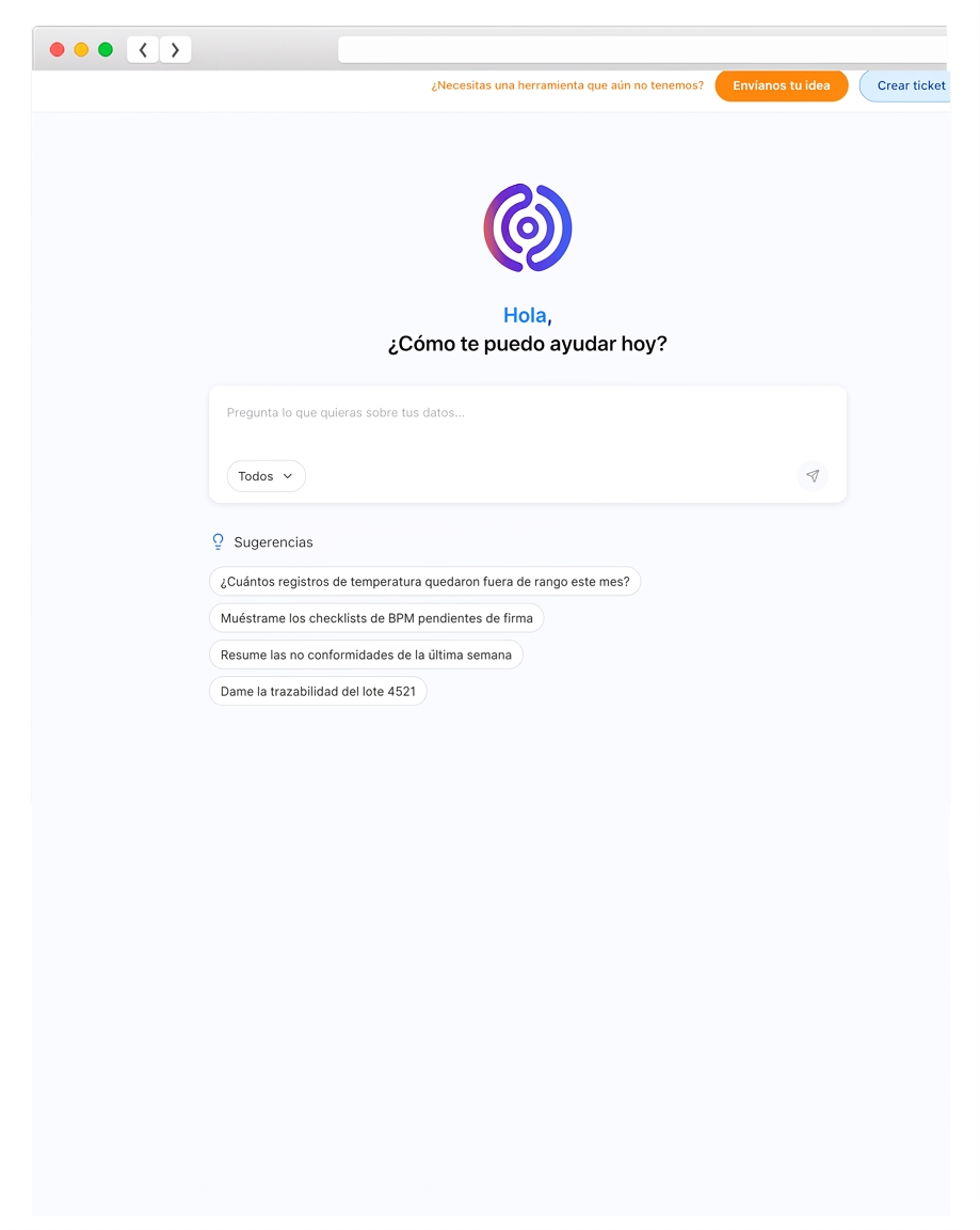 Interfaz de la IA de DataScope respondiendo una consulta sobre datos operacionales