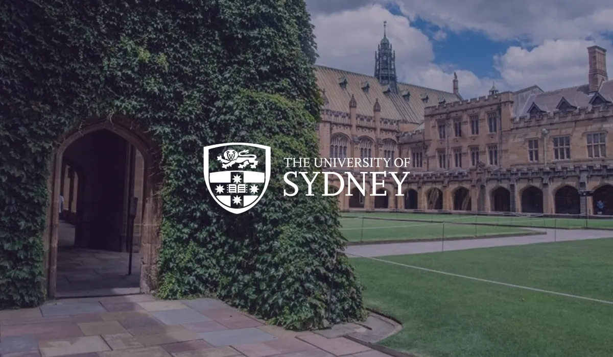 The University of Sydney logo over the ivy-covered sandstone quadrangle