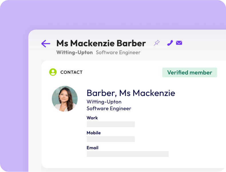 Attendee contact record flagged with a green Verified member badge