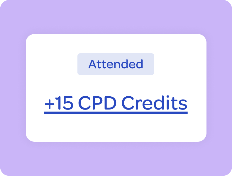 Card showing an Attended status with 15 CPD credits awarded