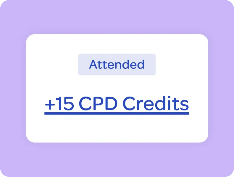 Card showing an Attended status with 15 CPD credits awarded