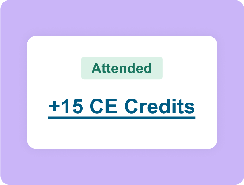 Card showing an Attended status with 15 CE credits awarded