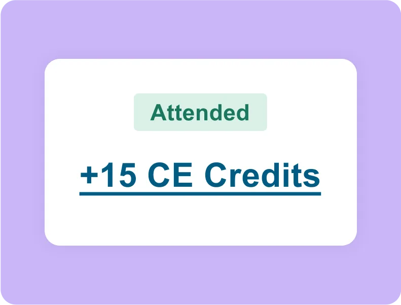 Card showing an Attended status with 15 CE credits awarded