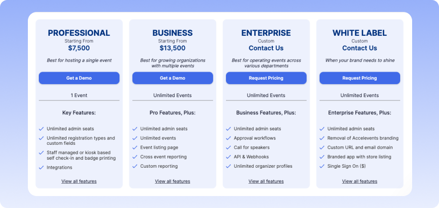 Accelevents pricing plans