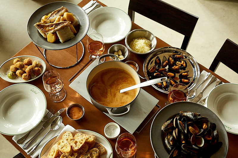 Rouille and toasted bread served with bouillabaisse at Canal Restaurant
