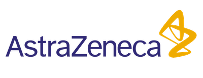 AstraZeneca logo with stylized yellow and purple design.