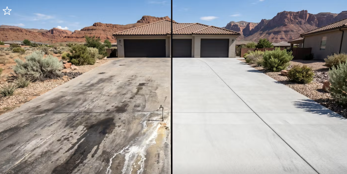 Before and after pressure washing a driveway in St. George Utah