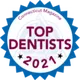 Badge with text Top Dentists 2021 from Florida Dental Magazine.