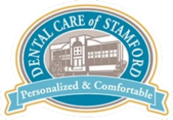 Dental Care of Stamford logo with building illustration and banner reading Personalized & Comfortable.