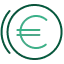 Icône verte symbole euro entouré de cercles concentriques.