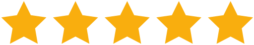 Five evenly spaced gold stars on a transparent background.