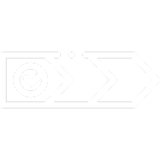 Three white arrow shapes on black background with a checkmark inside the first arrow.