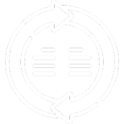 White circular arrows forming a loop around two sets of horizontal lines on a black background.