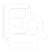 Two documents stacked with a magnifying glass showing a star symbol over them.