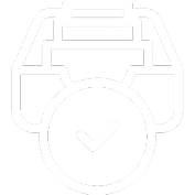 Inbox tray with a checkmark in a circle, symbolizing task completion or message received.