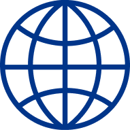 Blue globe icon with latitude and longitude lines representing the Earth.