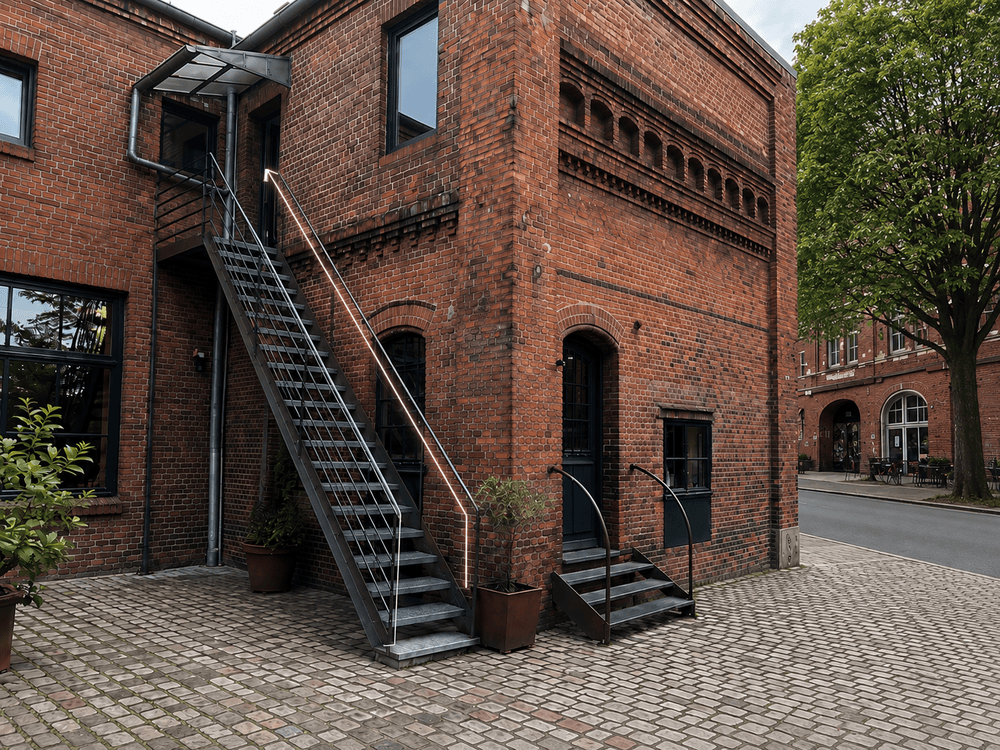 Eingang zum Kanzleigebäude an den Zeisehallen