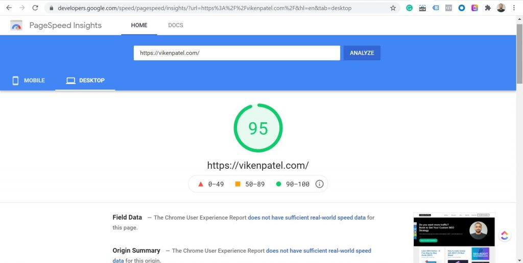 website Page Speed Score and Increase Website Page Speed