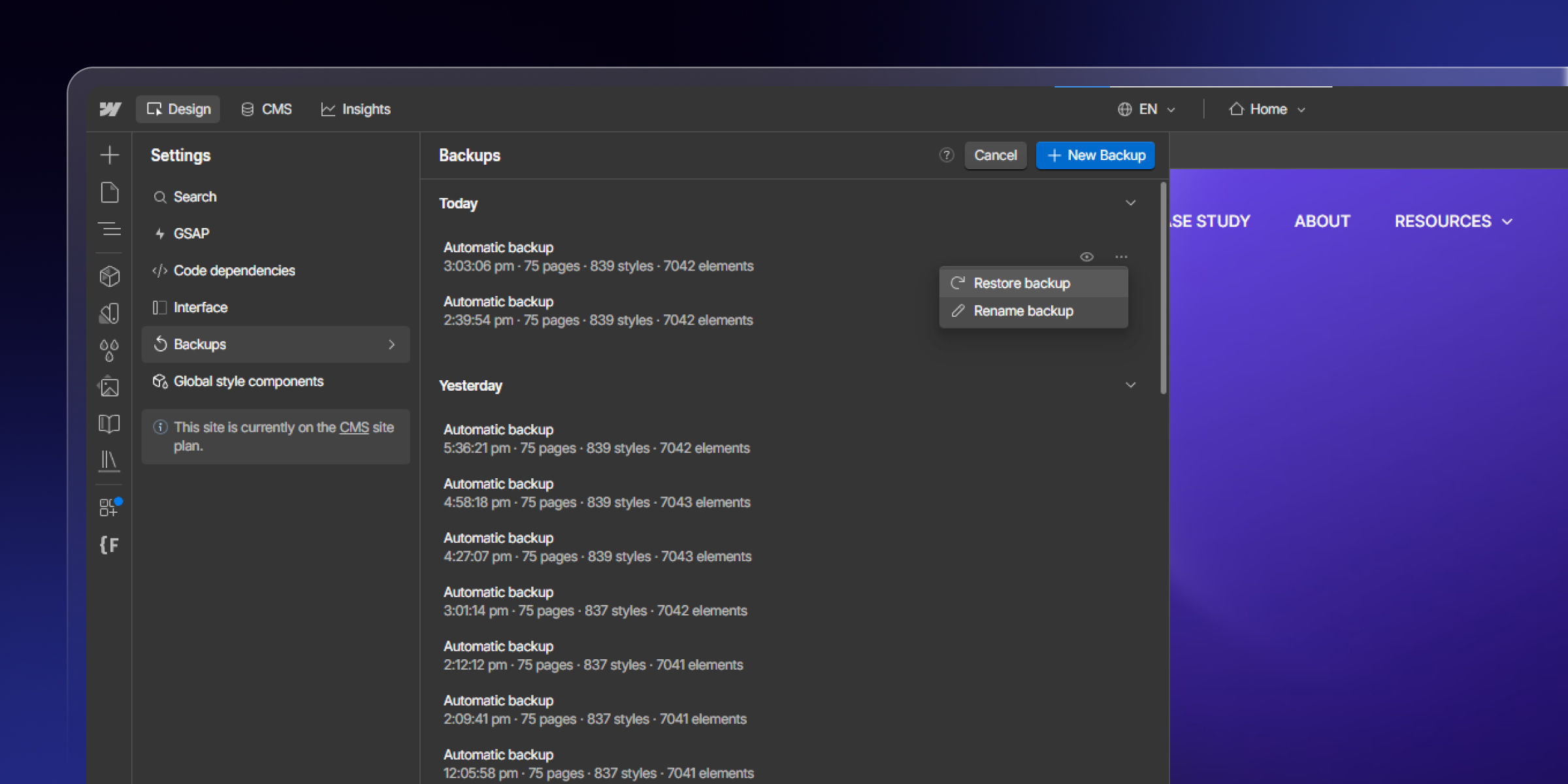 Webflow Backups