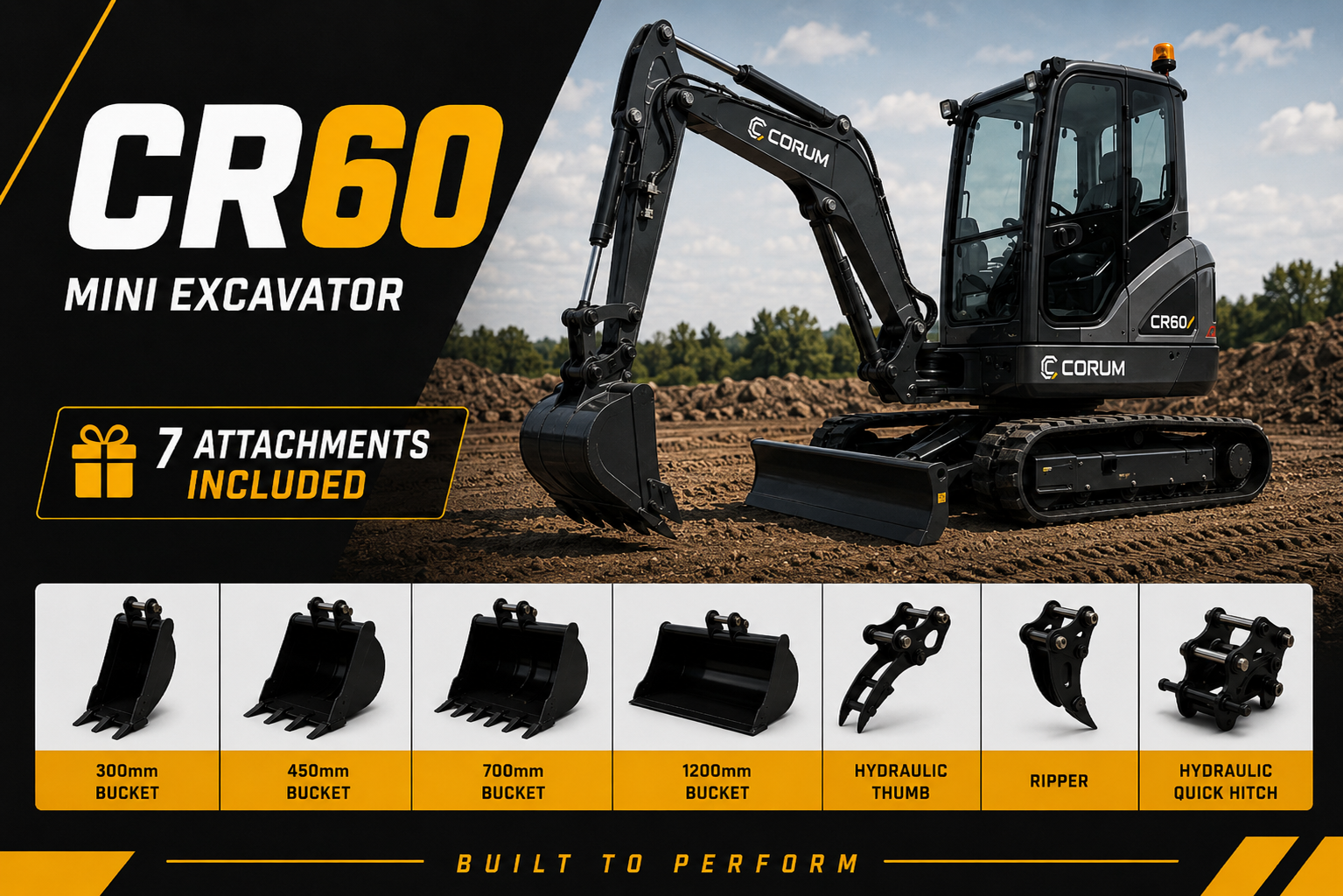 6-tonne class digger with 7 attachments