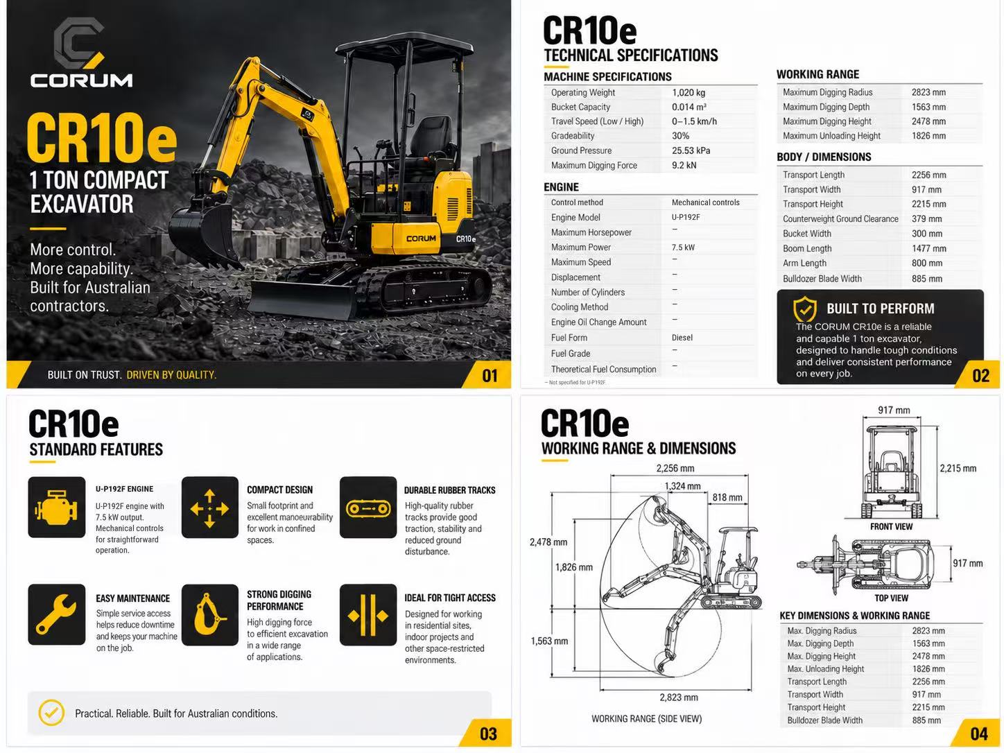 CORUM CR10e compact excavator — product brochure