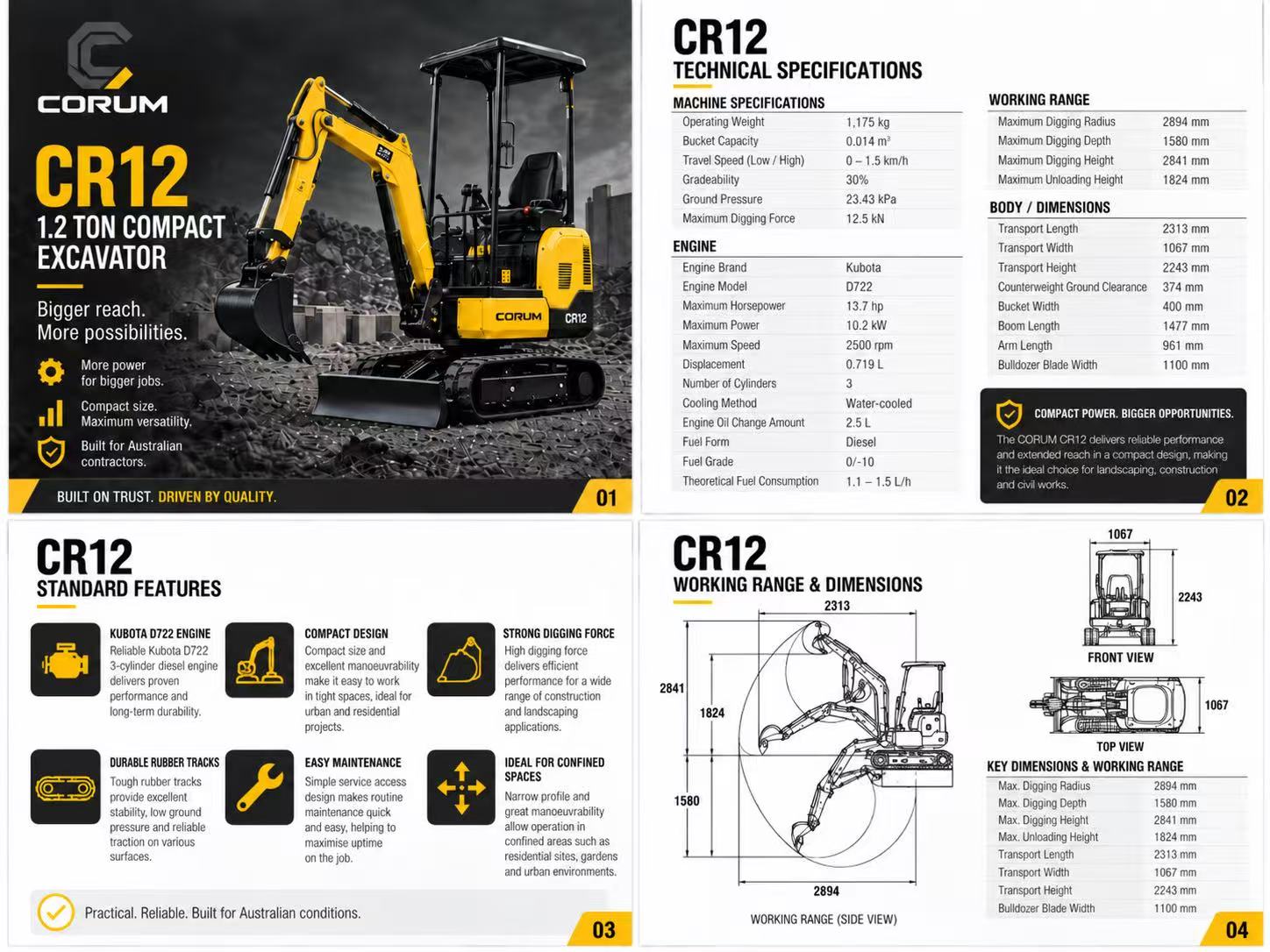 CORUM CR12 compact excavator — product brochure