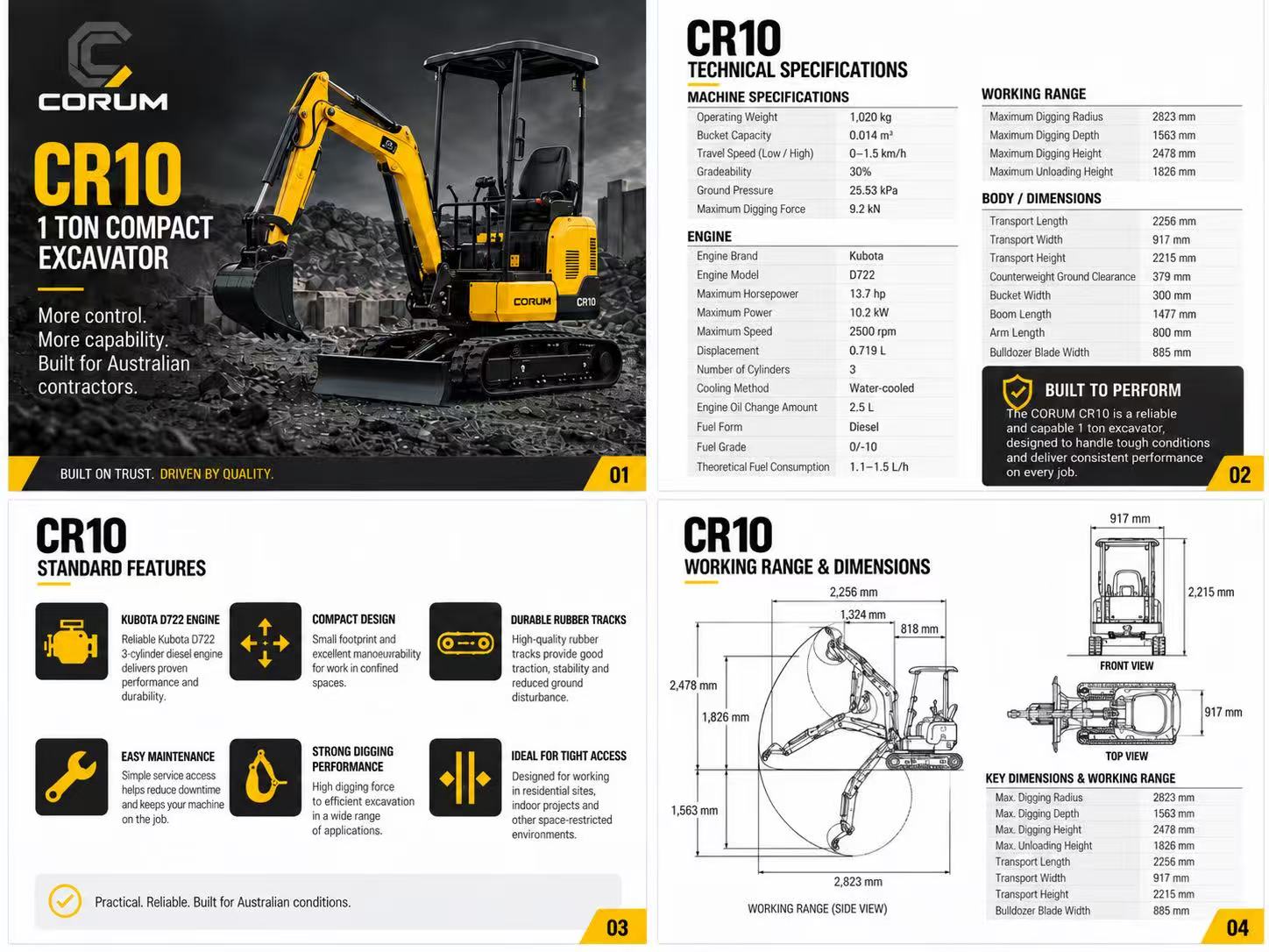 CORUM CR10 compact excavator — product brochure