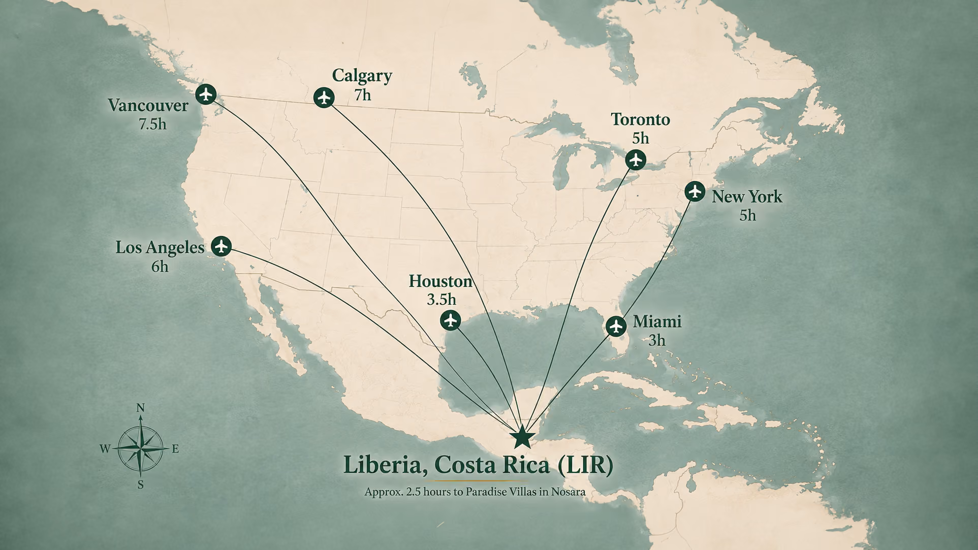 Map showing the location of Paradise Villas in Nosara, Costa Rica