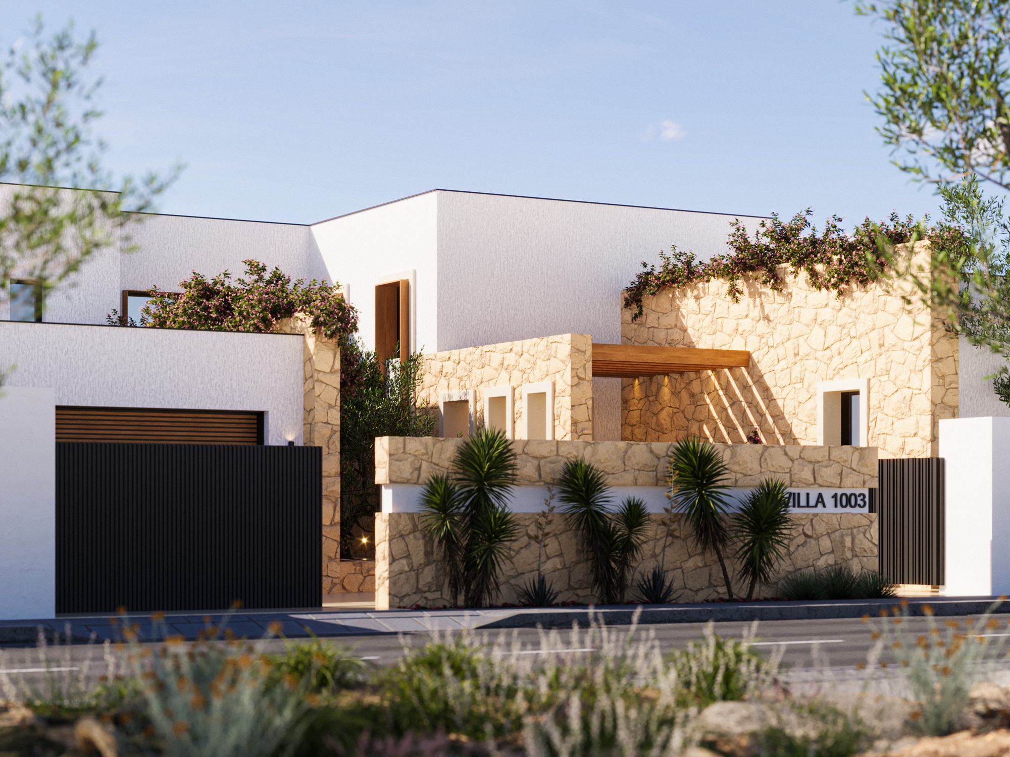 A Mediterranean villa render exterior shot
