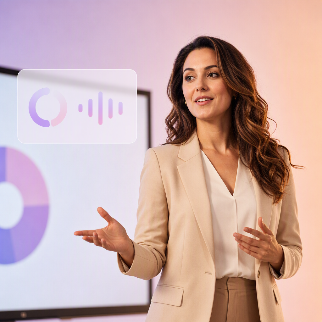 Business professional rehearsing a presentation with AI feedback