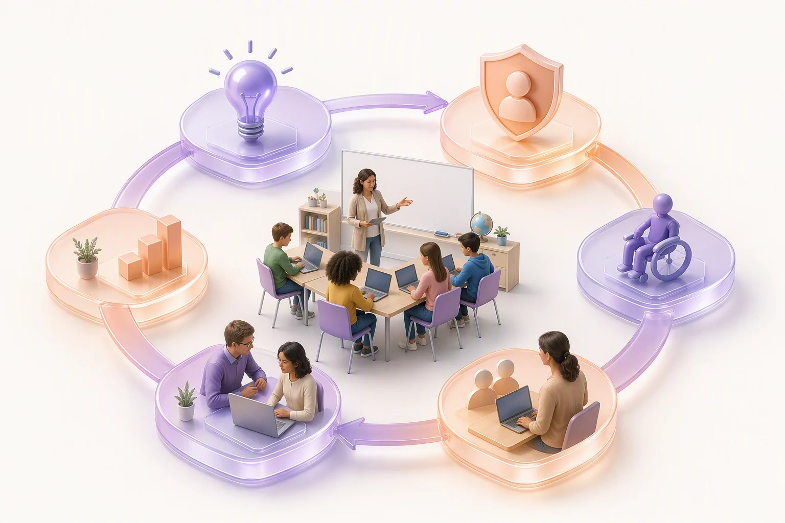School AI conversation practice implementation framework covering purpose, privacy, accessibility, oversight, pilot, and evaluation