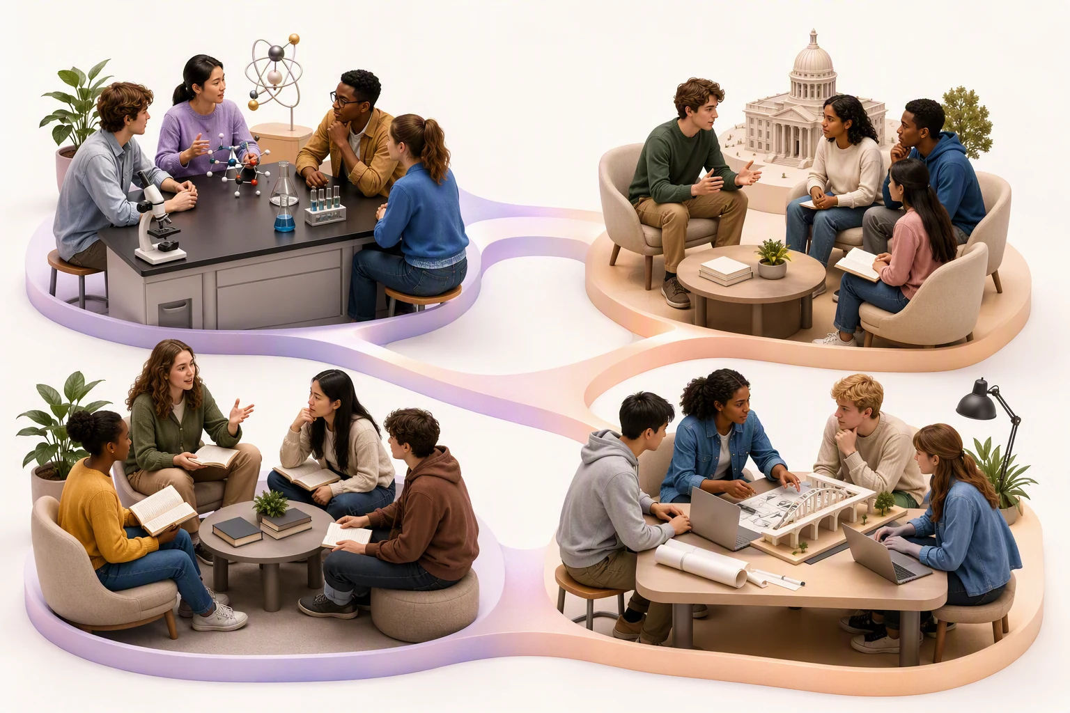 Students using oral communication in science, civics, literature, and technical learning