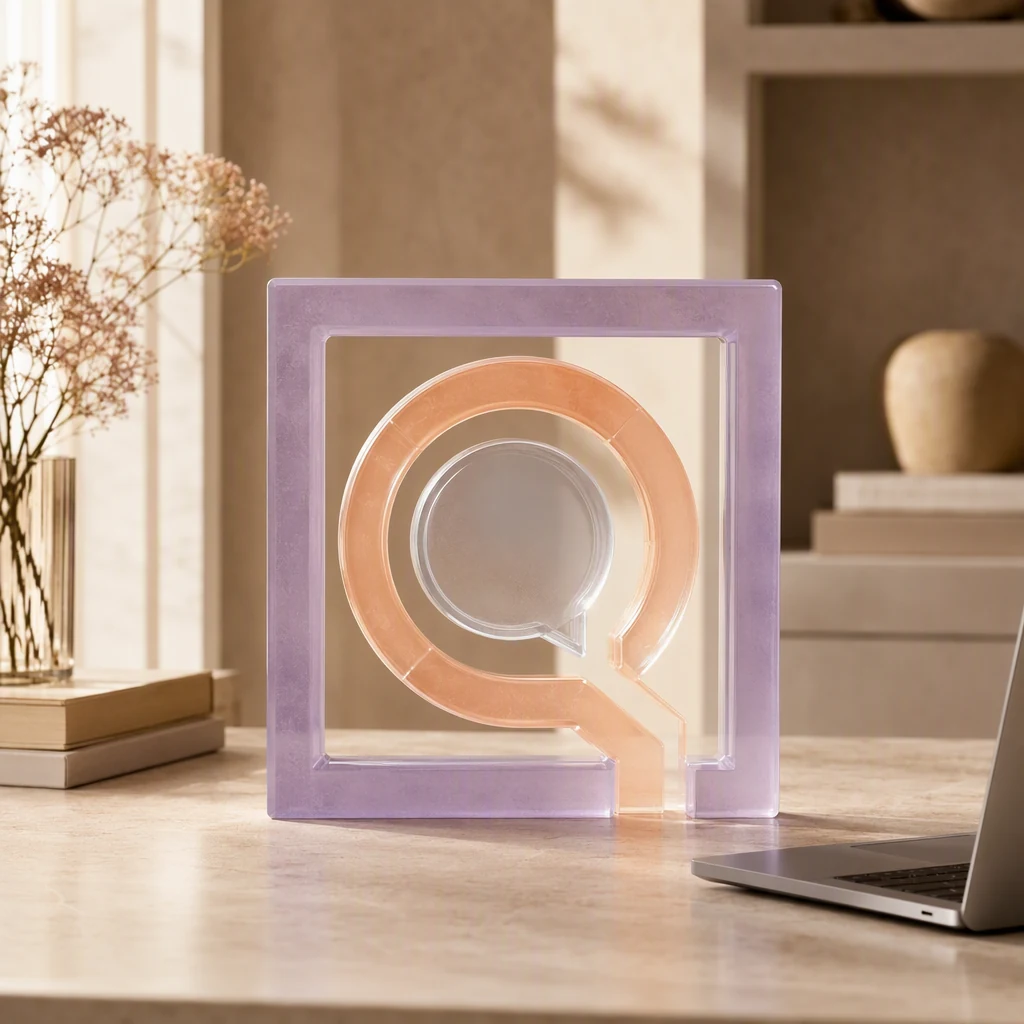 Translucent conversation bubble nested inside a secure lavender frame