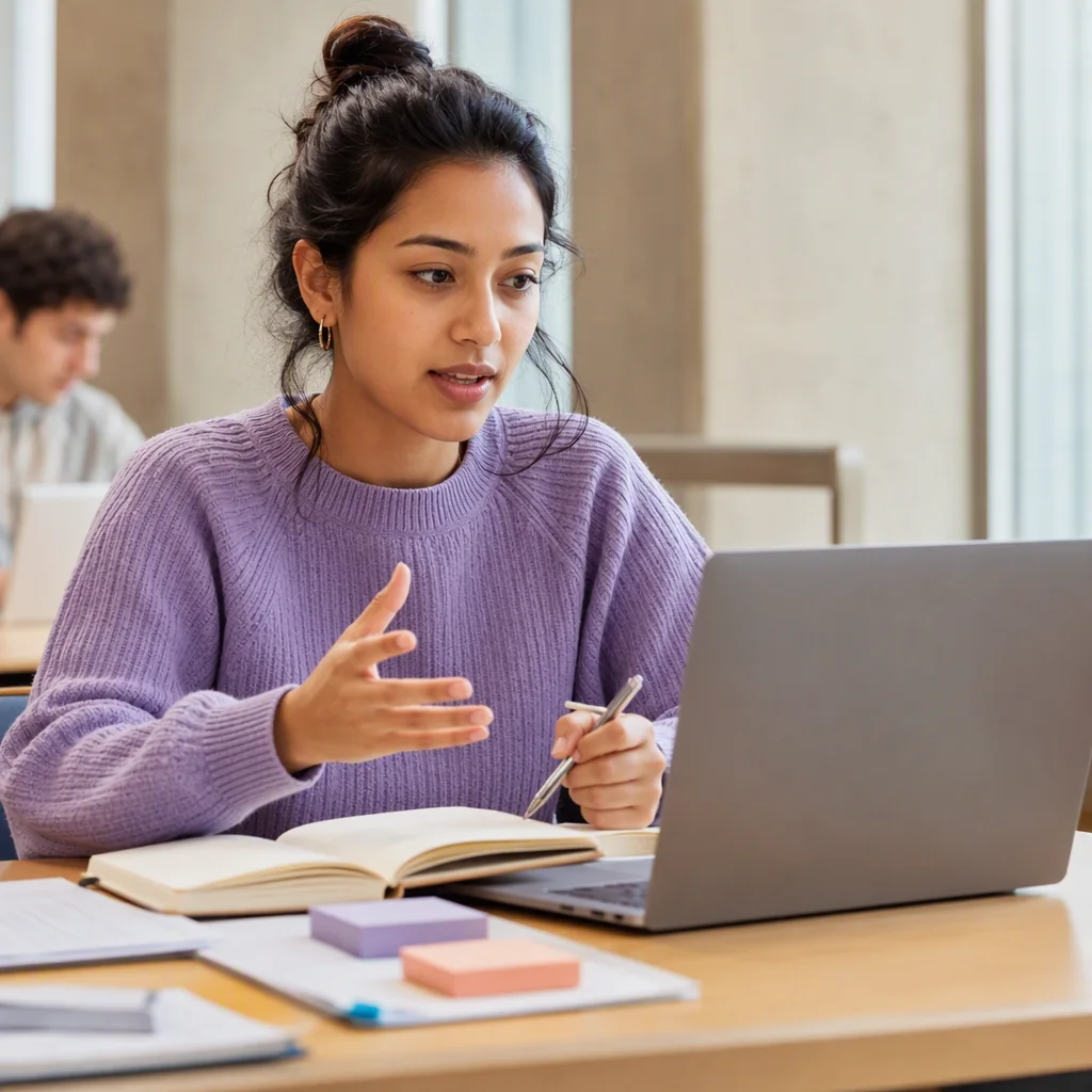 International student practicing a seminar contribution with language supports