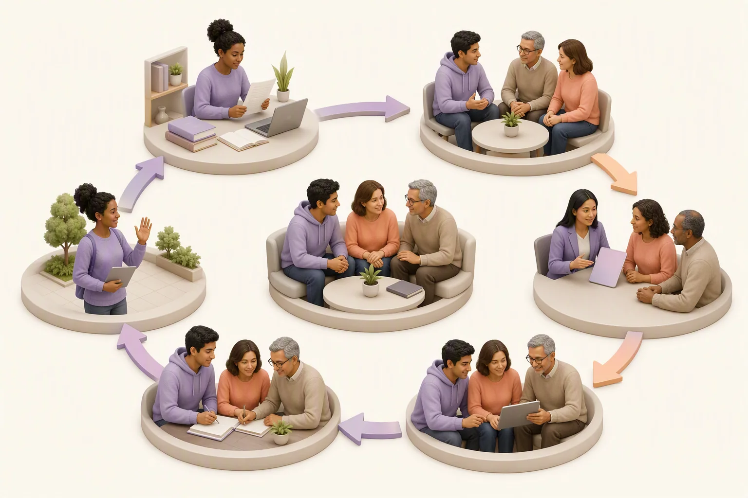 Family partnership conversation cycle from evidence to follow-up